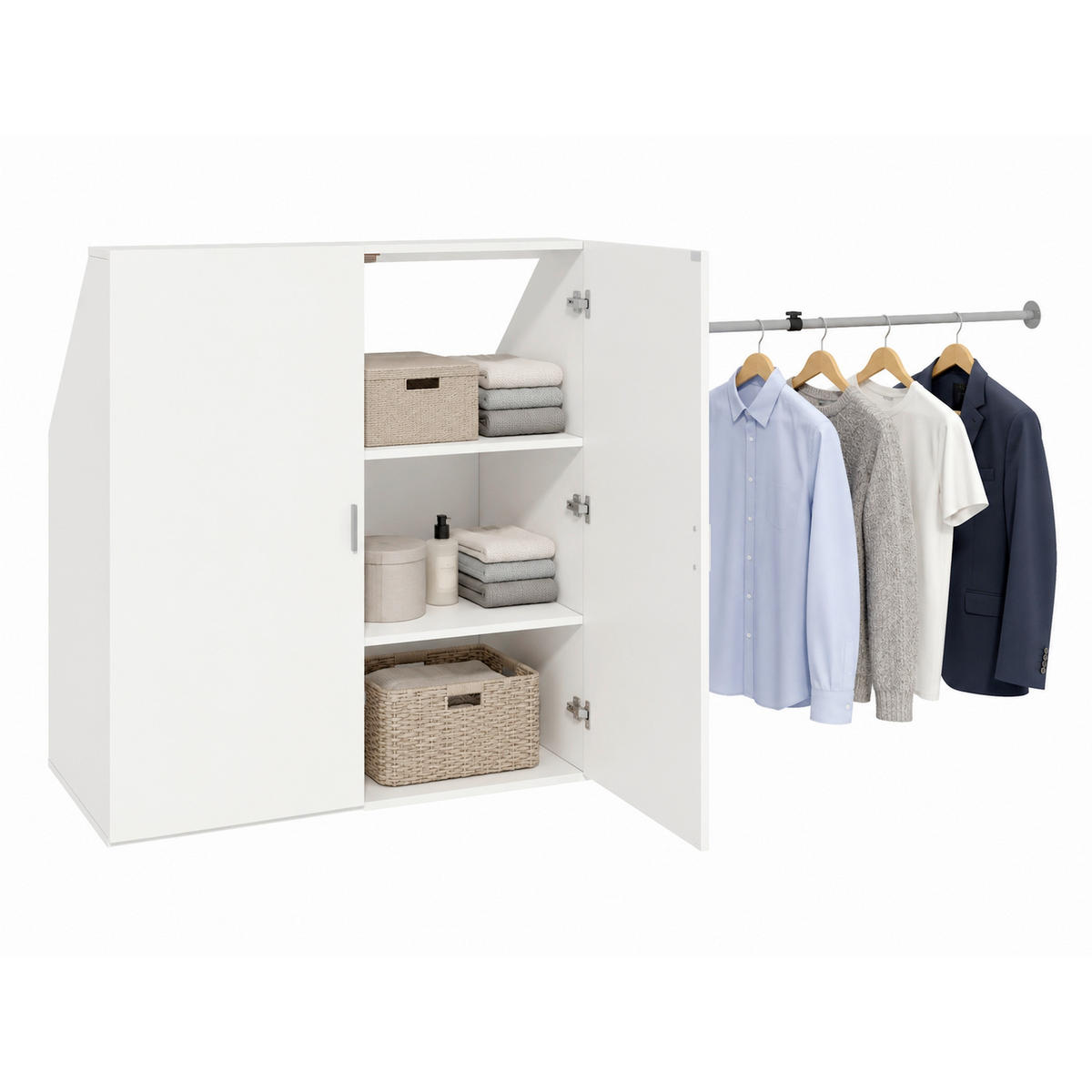 KOMBISCHRANK 90/100/52 cm 2 Tür(en)-türig Weiß  - Silberfarben/Weiß, MODERN, Holzwerkstoff/Metall (90/100/52cm) - Livetastic