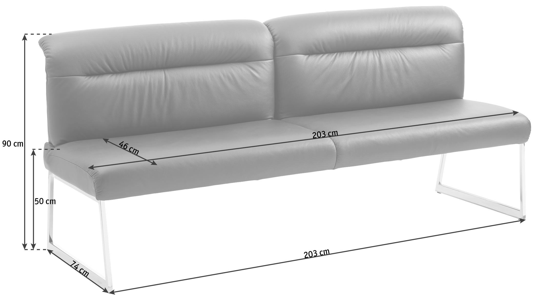 SITZBANK 203/90/74 cm  in Schwarz, Edelstahlfarben  - Edelstahlfarben/Schwarz, Design, Leder/Metall (203/90/74cm) - Joop!