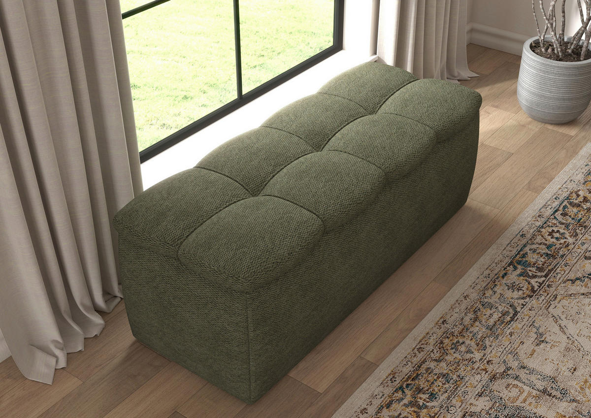BETTBANK Bouclé Olivgrün  - Schwarz/Olivgrün, Basics, Kunststoff/Textil (141/50/40cm) - Chameo