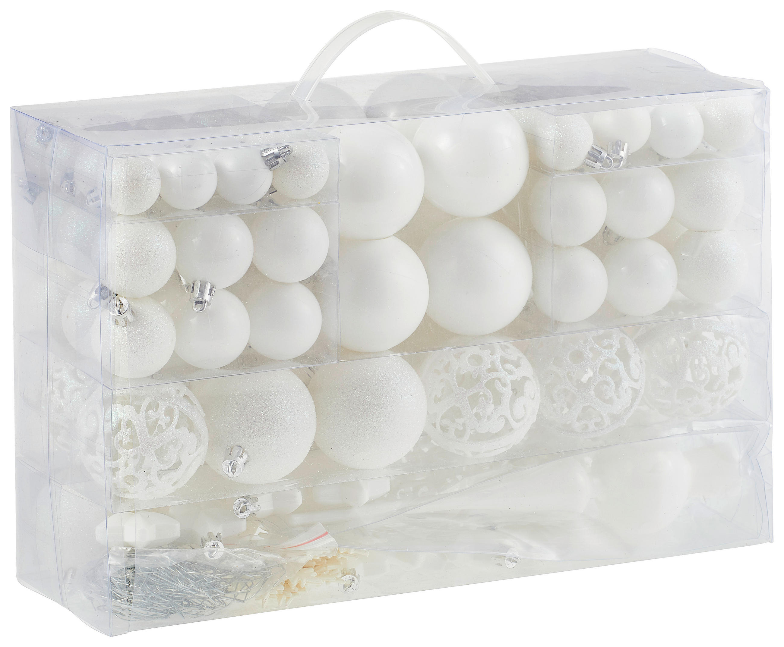 CHRISTBAUMKUGEL-SET 111-teilig  - Weiß, Trend, Kunststoff - X-Mas