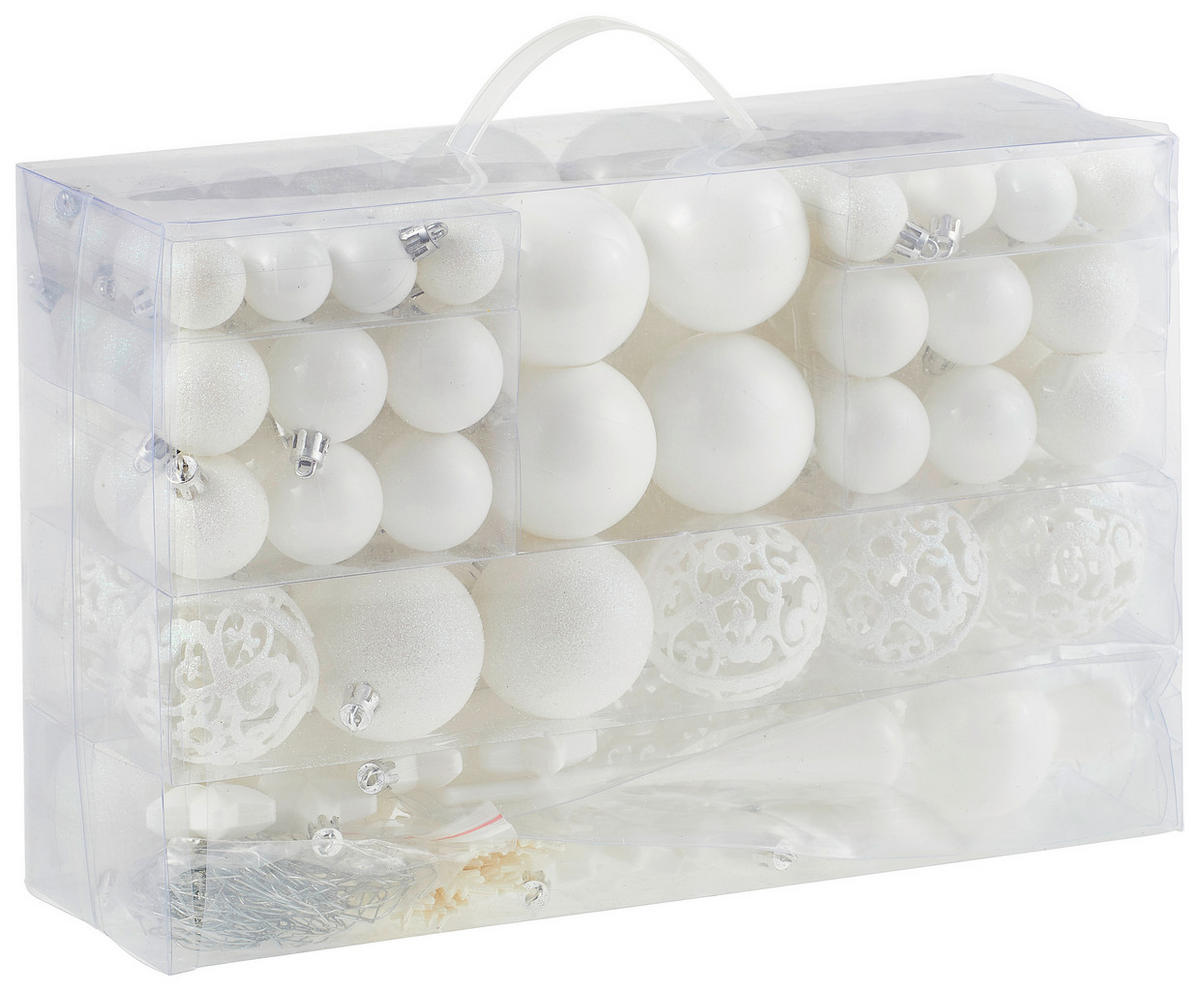 CHRISTBAUMKUGEL-SET 111-teilig  - Weiß, Trend, Kunststoff - X-Mas
