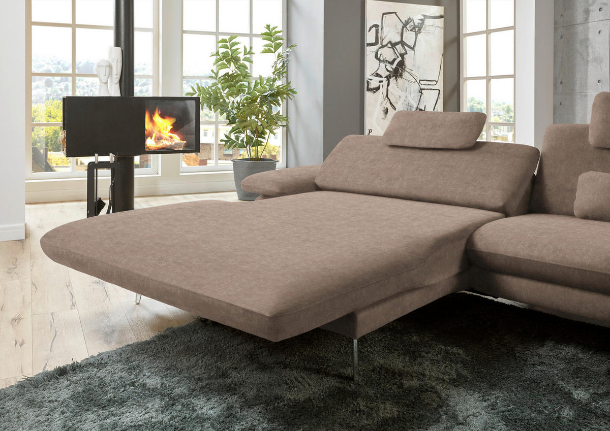 ECKSOFA in Velours Hellbraun  - Hellbraun/Schwarz, Design, Textil/Metall (184/284cm) - Dieter Knoll