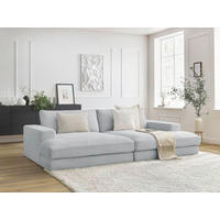 BIGSOFA LEONARD Cord Hellgrau  - Hellgrau/Schwarz, MODERN, Kunststoff/Textil (274/77/159cm)