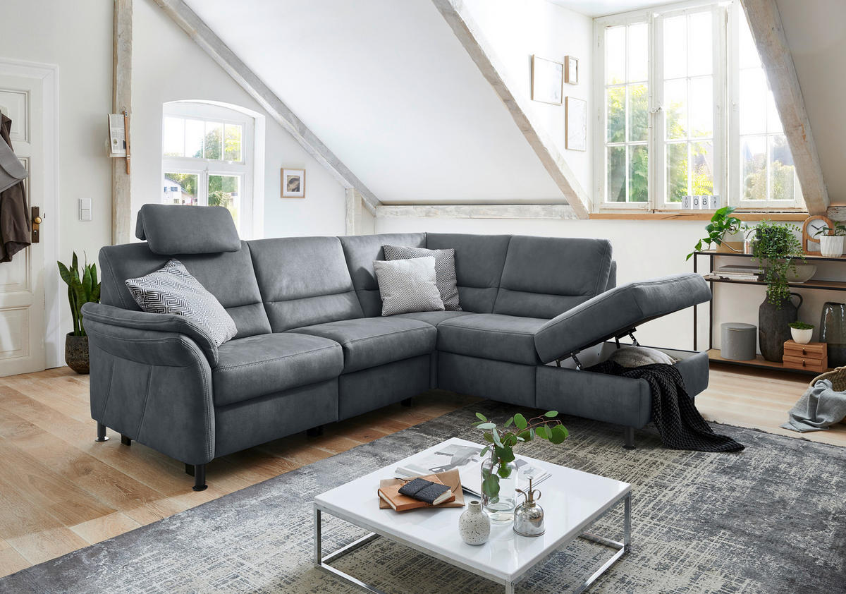 ECKSOFA in Flachgewebe Blau  - Blau/Schwarz, Modern, Textil/Metall (227/203cm) - Beldomo System