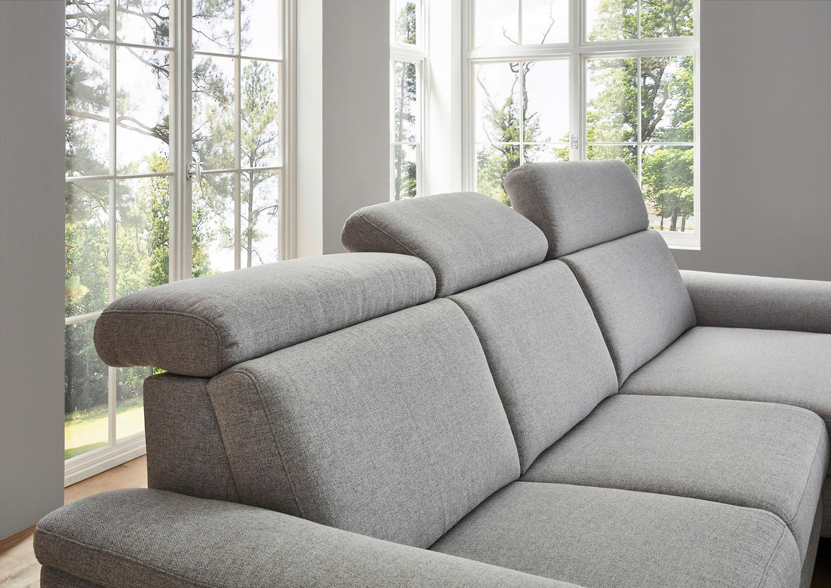 ECKSOFA in Flachgewebe Hellgrau  - Hellgrau/Schwarz, Konventionell, Textil/Metall (304/182cm) - Pure Home Comfort