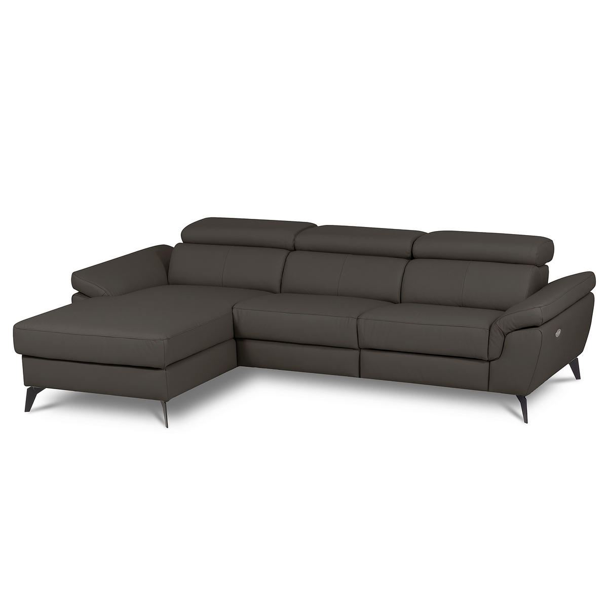 ECKSOFA SONO in Lederlook Echtleder Dunkelbraun Armteilverstellung, Kopfteilverstellung  179/252 cm  - Dunkelbraun/Schwarz, Design, Leder/Textil (179/252cm) - Livetastic
