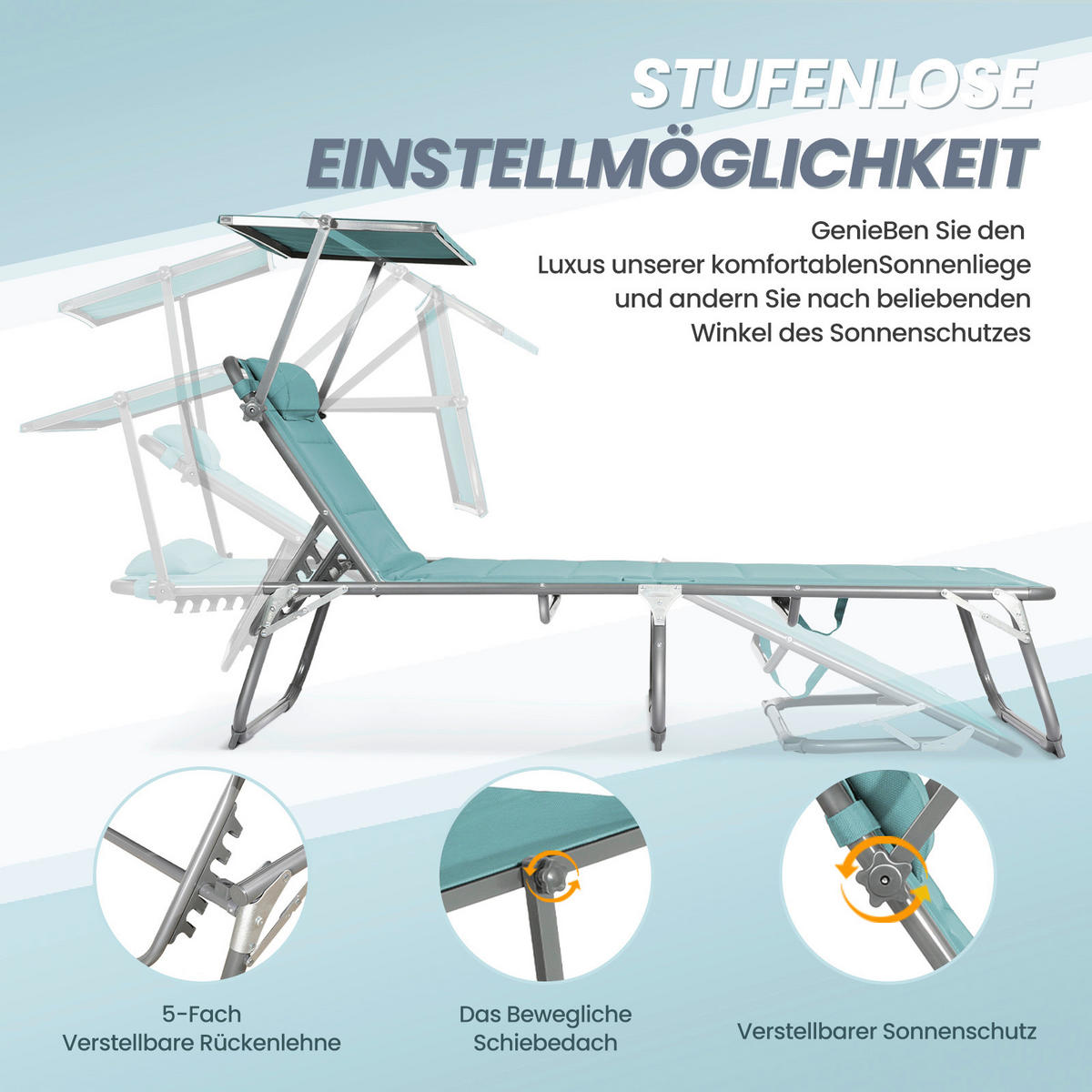 SONNENLIEGE 70/36/200 cm  - Grau/Mintgrün, Basics, Textil/Metall (70/36/200cm) - Modante