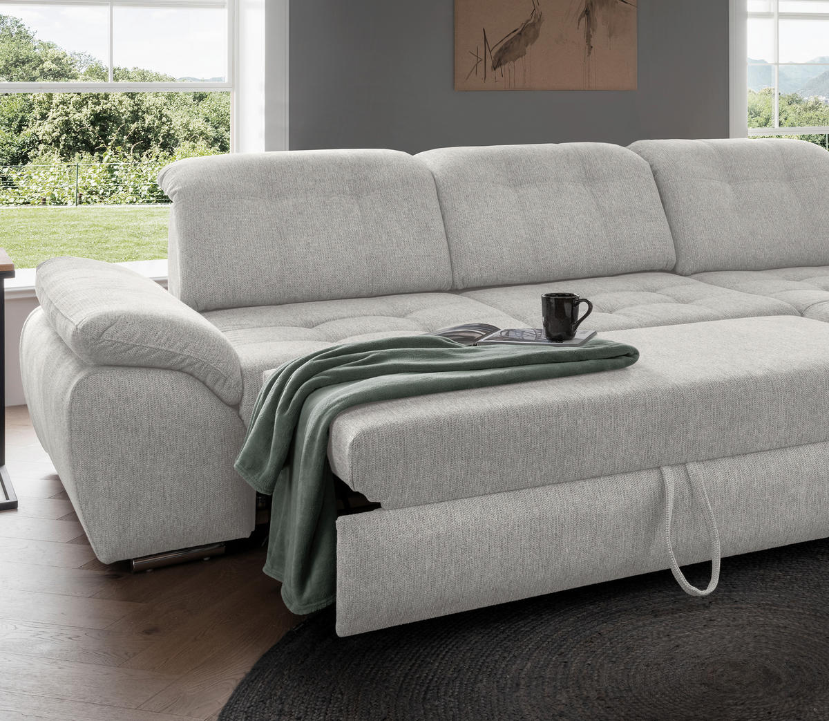 ECKSOFA Flachgewebe Grau  - Chromfarben/Grau, Modern, Textil/Metall (308/254cm) - Livetastic