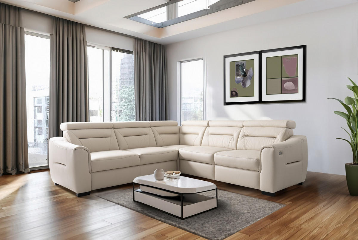 SAROKKANAPÉ textil, bőr bézs  - bézs/fekete, Design, bőr/textil (256/86-104/256cm) - Celina Home