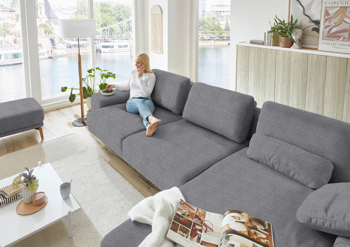 ECKSOFA in Flachgewebe Grau  334/193 cm  - Wildeiche/Grau, Design, Holz/Textil (334/193cm) - Niels Andersson