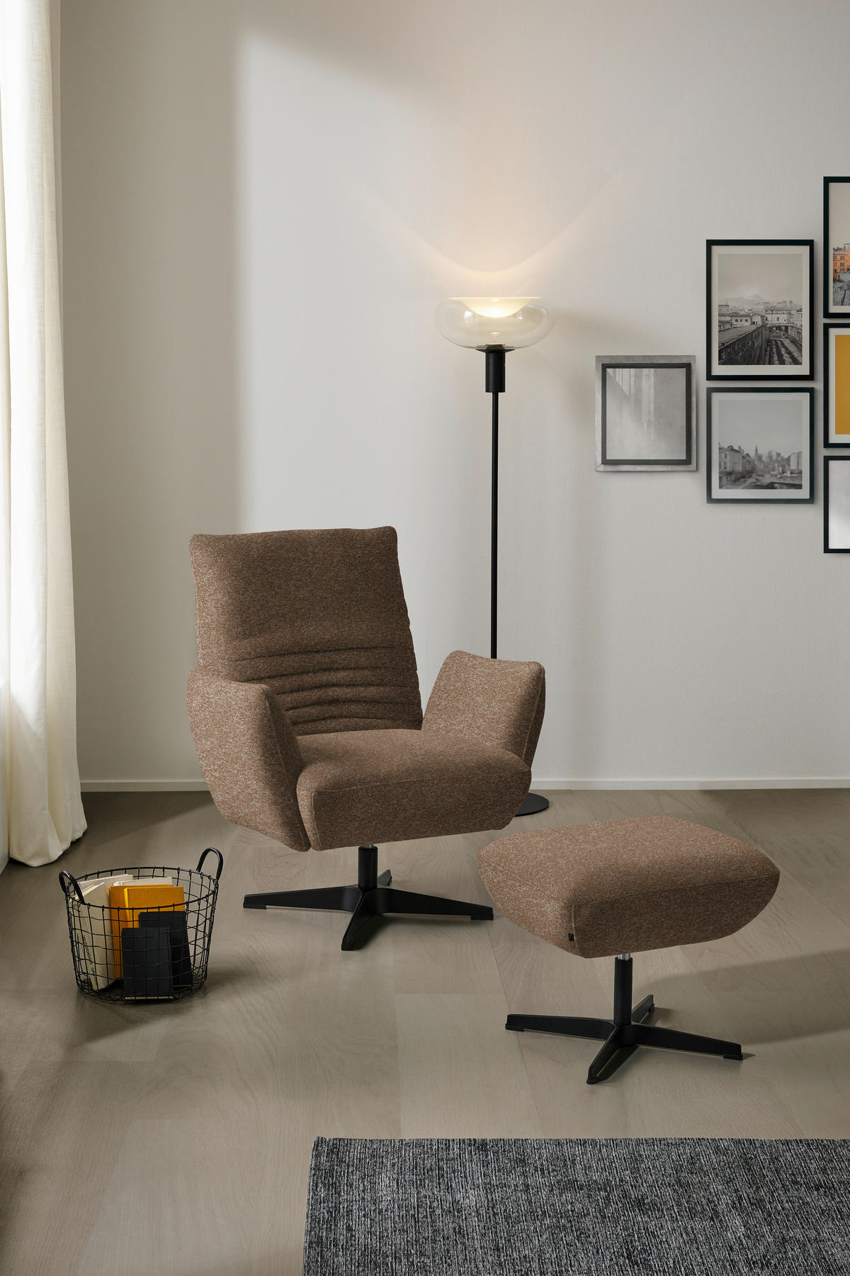 SESSEL in Bouclé Hellbraun  - Hellbraun/Schwarz, Design, Textil/Metall (60/94/86cm) - Dieter Knoll