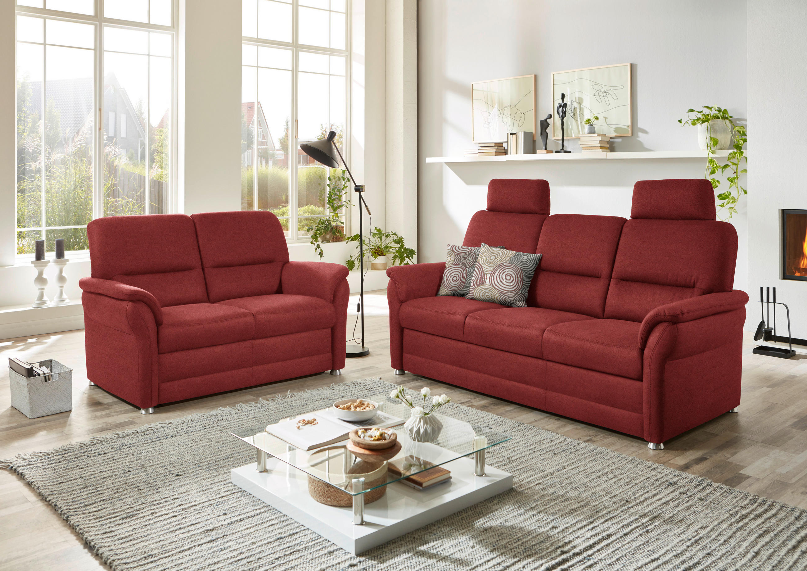 SITZGARNITUR in Mikrofaser Rotbraun  - Rotbraun/Alufarben, Konventionell, Textil/Metall (192/96/89cm) - Beldomo Comfort