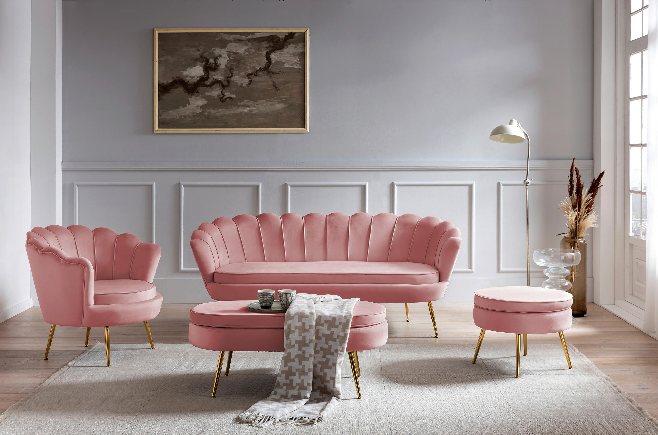 SESSEL in Samt Rosa - Goldfarben/Rosa, MODERN, Textil/Metall (76/78/76cm) - Livetastic