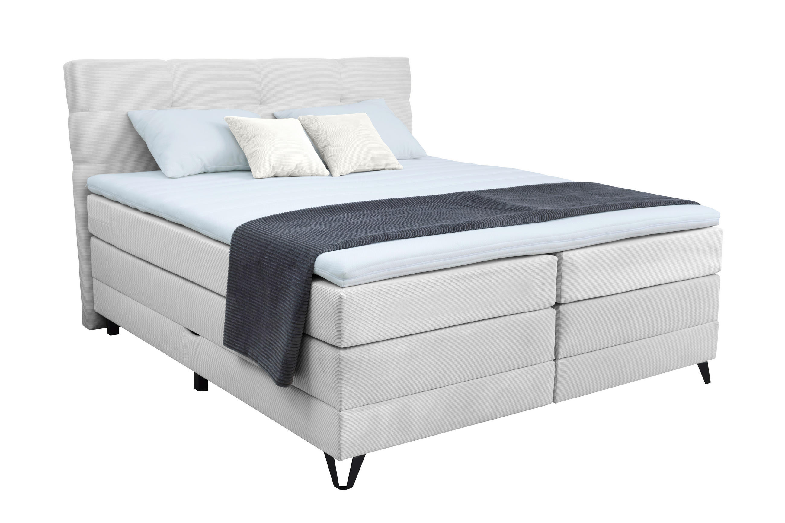 BOXSPRINGBETT 160/200 cm,  in Weiß, Bettkasten, Topper, Matratzen, H3 = fest  - Schwarz/Weiß, KONVENTIONELL, Textil/Metall (160/200cm) - Boxxx