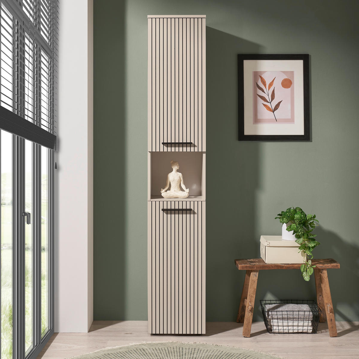 HOCHSCHRANK 35/194/30 cm  - Kaschmir/Schwarz, Trend, Holzwerkstoff/Kunststoff (35/194/30cm) - MID.YOU