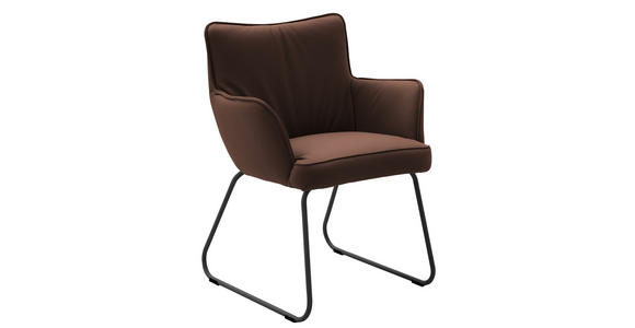 ARMLEHNSTUHL in Echtleder pigmentiert - Anthrazit/Braun, Design, Leder/Metall (63/88/65cm) - Valnatura