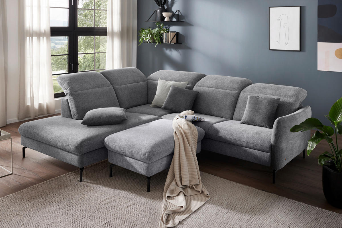 WOHNLANDSCHAFT in Flachgewebe Grau  - Schwarz/Grau, Design, Textil/Metall (299/233cm) - Dieter Knoll