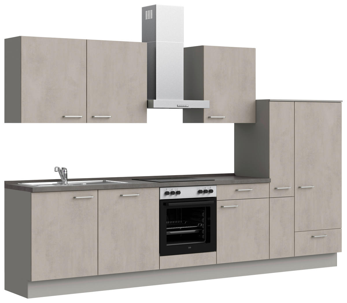 KÜCHENBLOCK Riva 330 cm  in Grau, Schieferfarben  - Schieferfarben/Schwarz, MODERN, Holzwerkstoff/Metall (330cm) - Nobilia