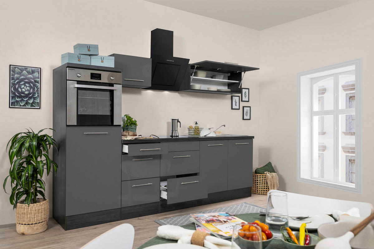 KÜCHENBLOCK 270 cm   in Grau, Eichefarben  - Edelstahlfarben/Eichefarben, Basics, Holzwerkstoff/Metall (270cm) - Respekta