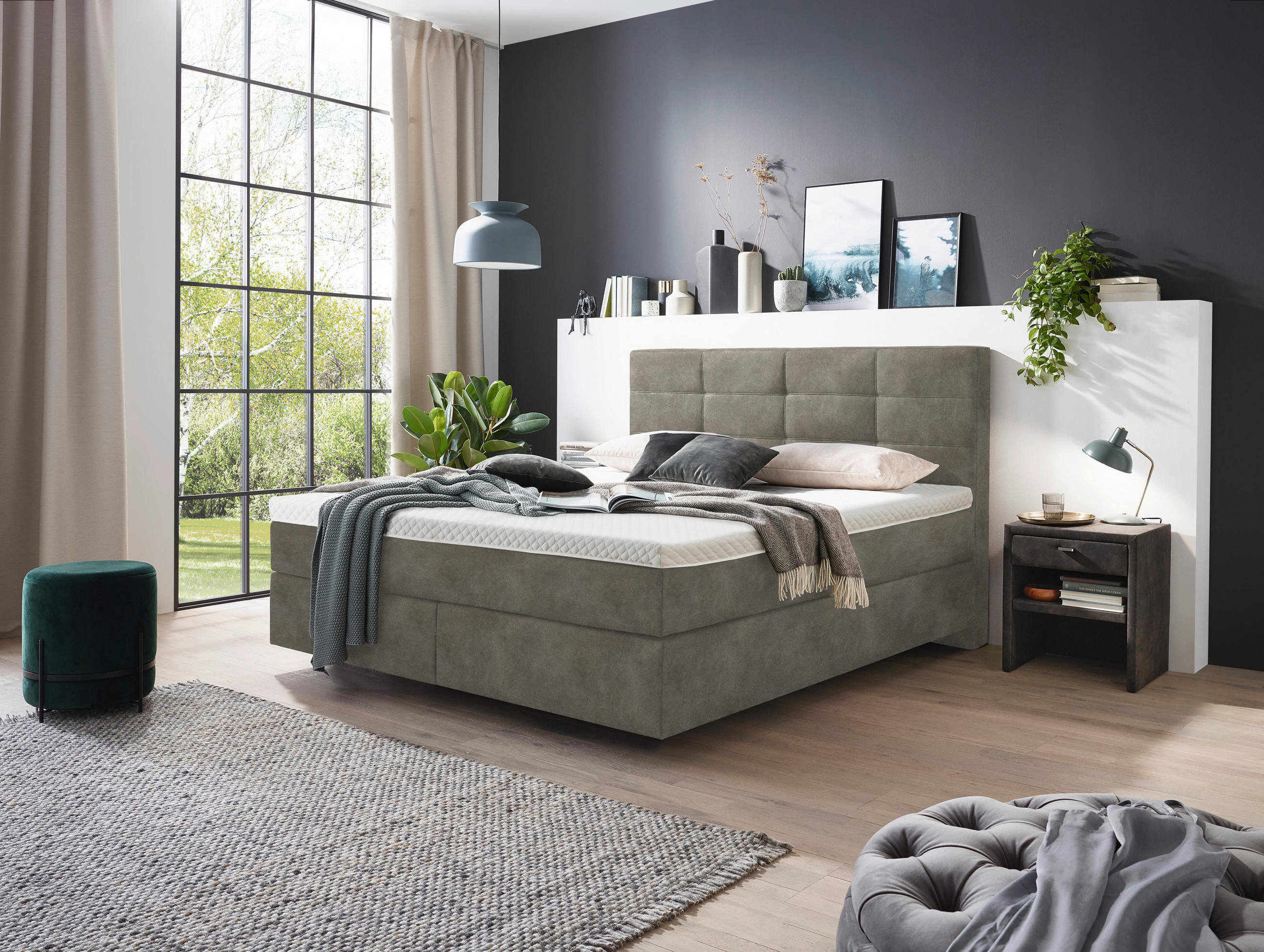 BOXSPRINGBETT 160/200 cm  in Hellgrau  - Chromfarben/Hellgrau, KONVENTIONELL, Kunststoff/Textil (160/200cm) - Voleo