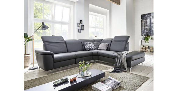 ECKSOFA in Echtleder Anthrazit  - Chromfarben/Anthrazit, KONVENTIONELL, Leder/Metall (289/242cm) - Cantus