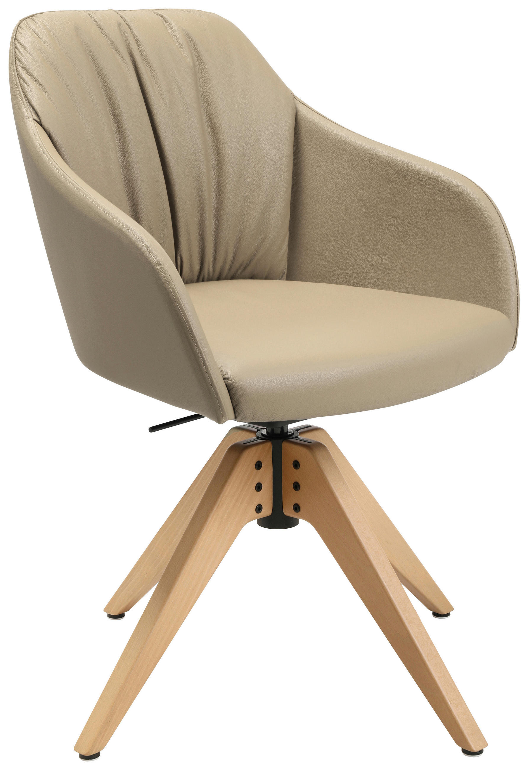 ARMLEHNSTUHL  in Echtleder pigmentiert  - Eichefarben/Beige, Design, Leder/Holz (58/82,5-85,2/60cm) - Johann Jakob