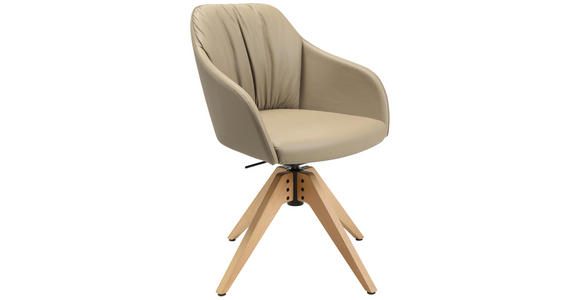 ARMLEHNSTUHL in Echtleder pigmentiert - Eichefarben/Beige, Design, Leder/Holz (58/82,5-85,2/60cm) - Johann Jakob