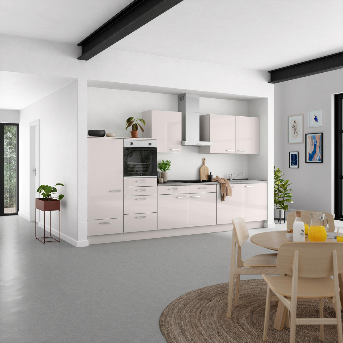 KÜCHENBLOCK Flash 360 cm  in Schieferfarben, Seidengrau  - Schieferfarben/Edelstahlfarben, MODERN, Holzwerkstoff/Metall (360cm) - Nobilia
