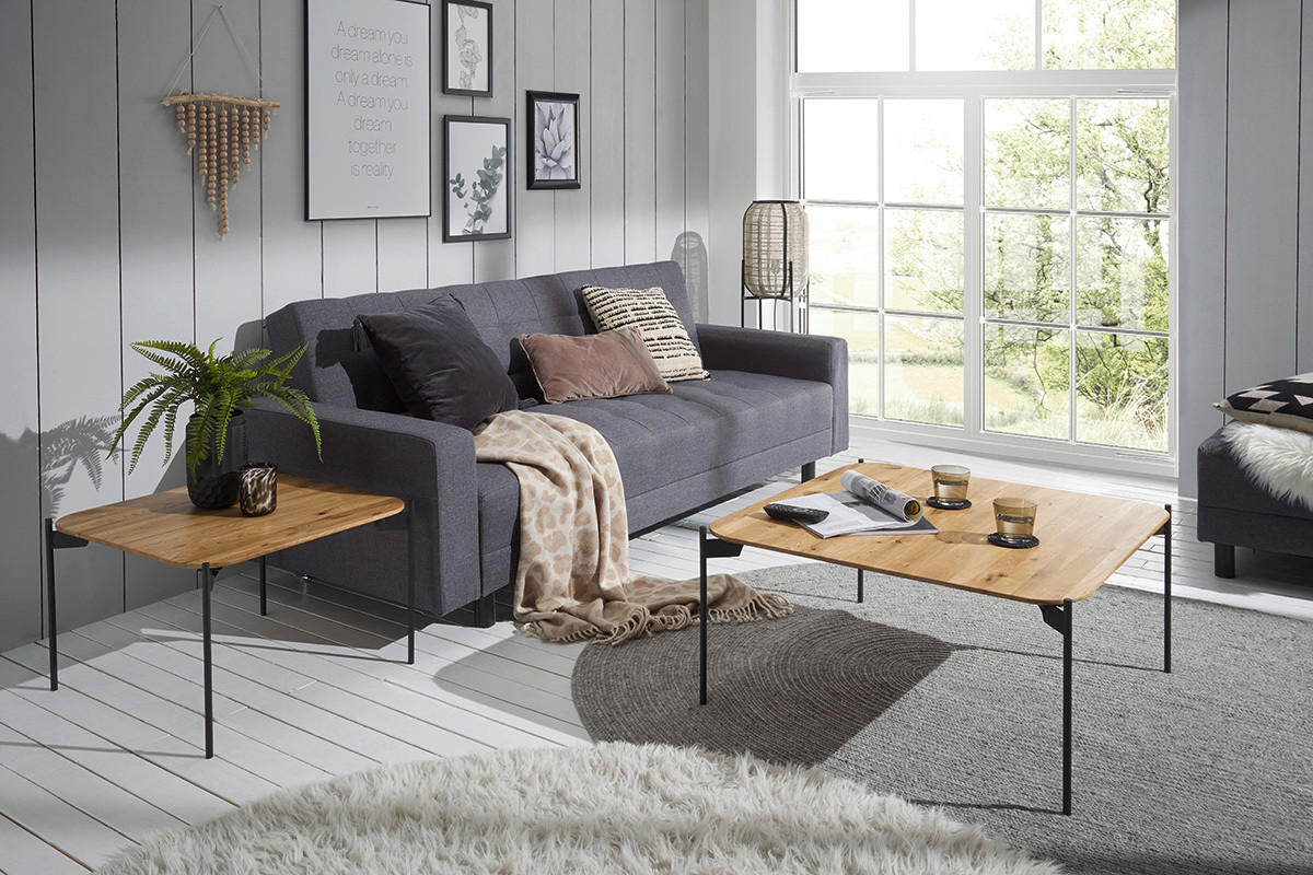 COUCHTISCH Eiche massiv 60/60/38 cm quadratisch Schwarz, Eichefarben  - Eichefarben/Schwarz, Design, Holz/Metall (60/60/38cm) - Linea Natura