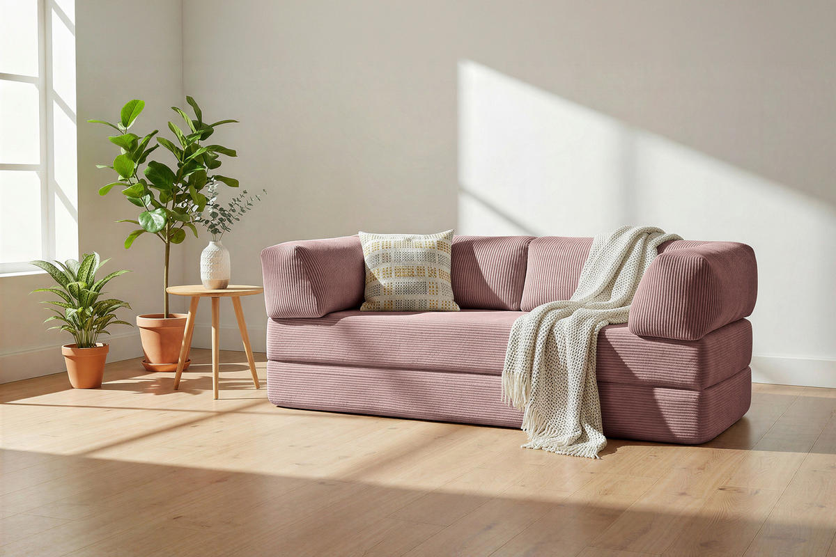 SCHLAFSOFA Cord Altrosa  - Altrosa, KONVENTIONELL, Textil/Metall (200/77/80cm) - Carryhome