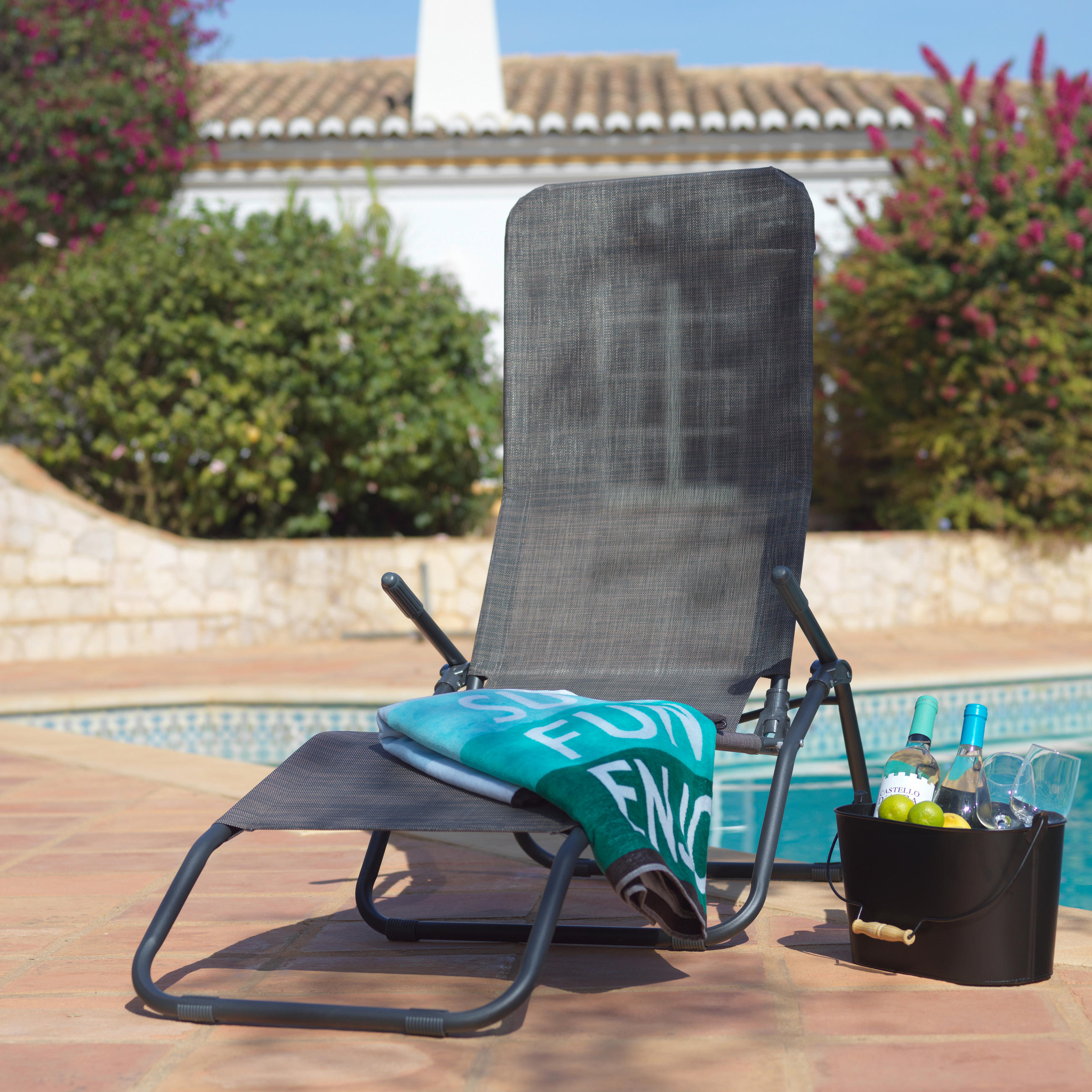 GARTENLIEGE 56/96/145 cm  - Anthrazit/Braun, Design, Textil/Metall (56/96/145cm) - Xora