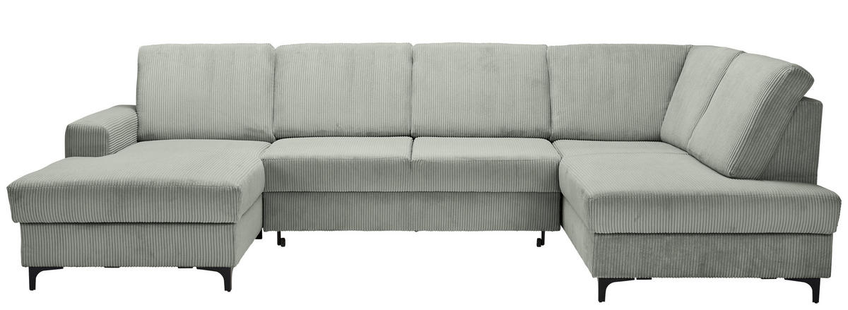 WOHNLANDSCHAFT in Cord Salbeigrün  - Salbeigrün/Schwarz, KONVENTIONELL, Textil/Metall (167/317/185cm) - Stylife