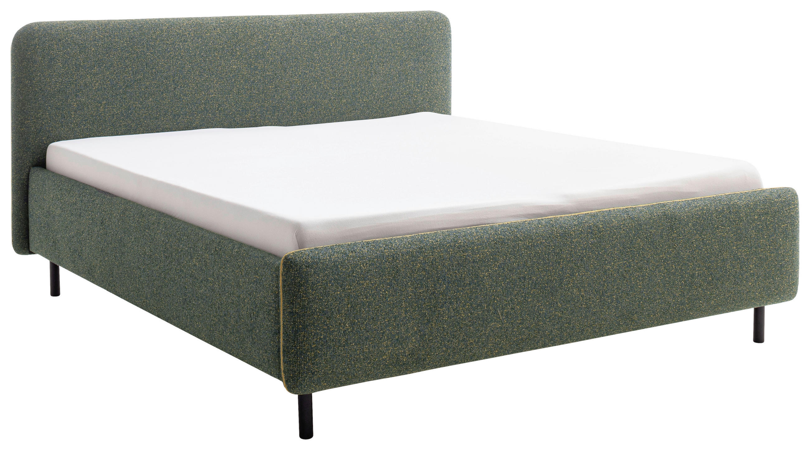 POLSTERBETT 180/200 cm,  in Gelb, Dunkelgrün, Lattenrost, Bettkasten,  - Dunkelgrün/Birkefarben, Design, Holz/Textil (180/200cm) - Xora