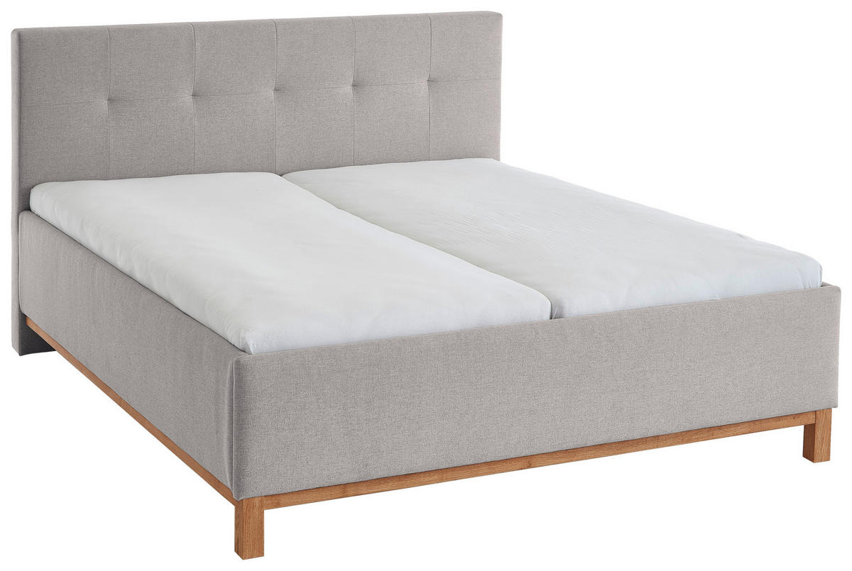 POLSTERBETT 180/200 cm  in Hellgrau  - Eichefarben/Hellgrau, MODERN, Holz/Textil (180/200cm) - Livetastic