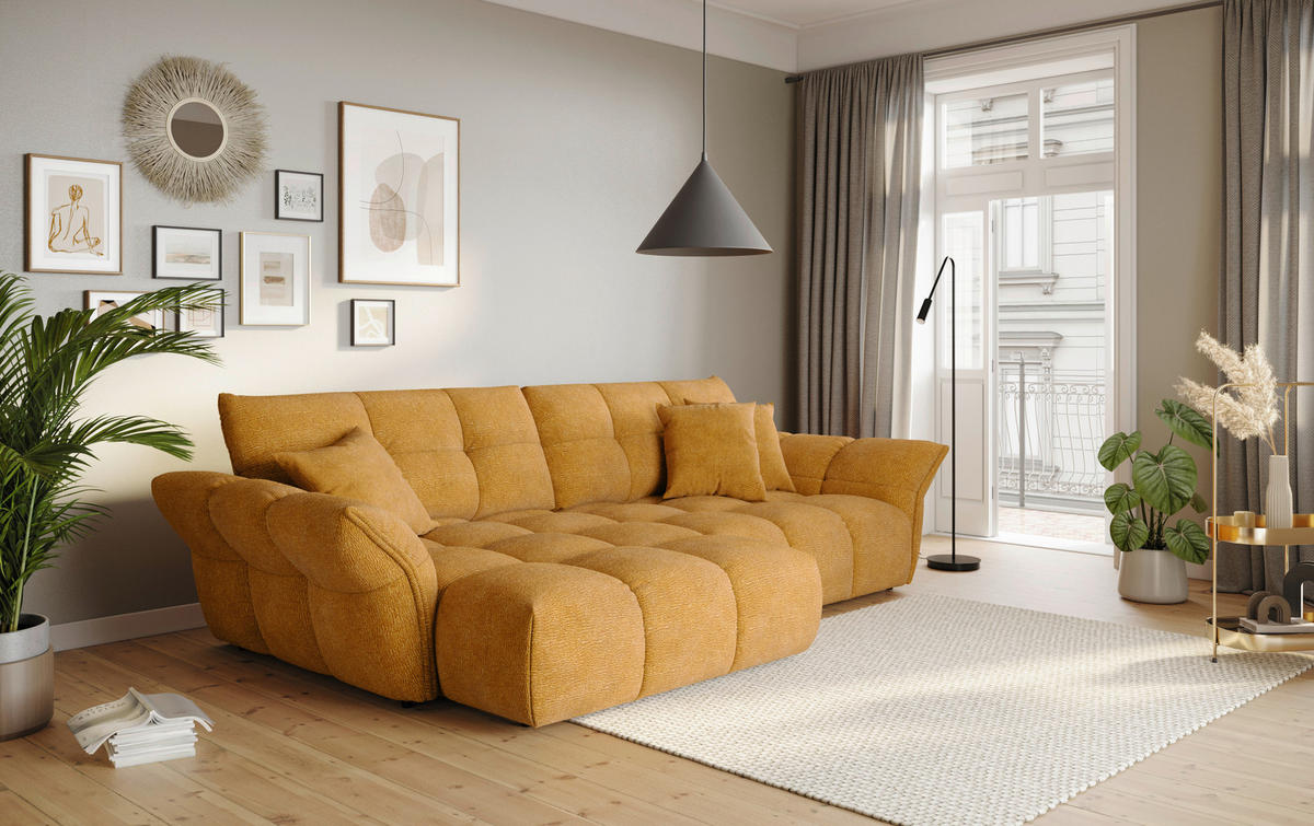 ROHOVÁ SEDAČKA, textil, tmavě žlutá - černá/tmavě žlutá, Design, textil/plast (177/312cm) - Welnova