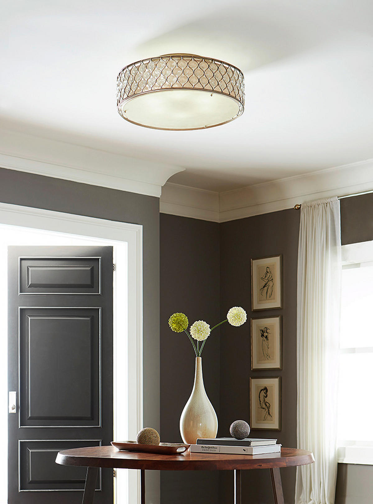 DECKENLEUCHTE  76.2/27.3 cm    - Silberfarben, KONVENTIONELL, Glas/Textil (76.2/27.3cm) - Elstead Lighting