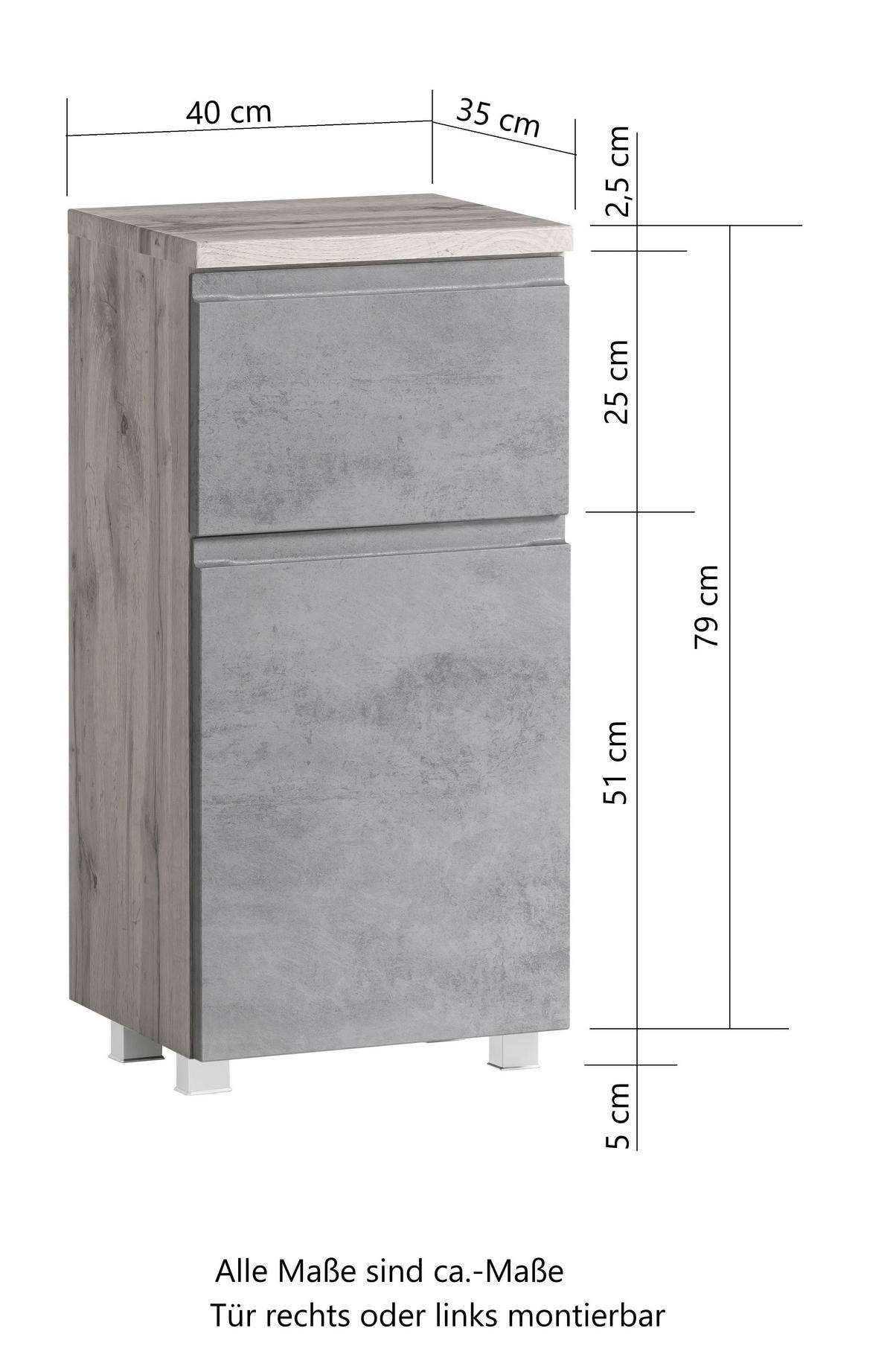 UNTERSCHRANK 40/79/35 cm   - Eiche Wotan/Hellgrau, MODERN, Holzwerkstoff (40/79/35cm) - Held