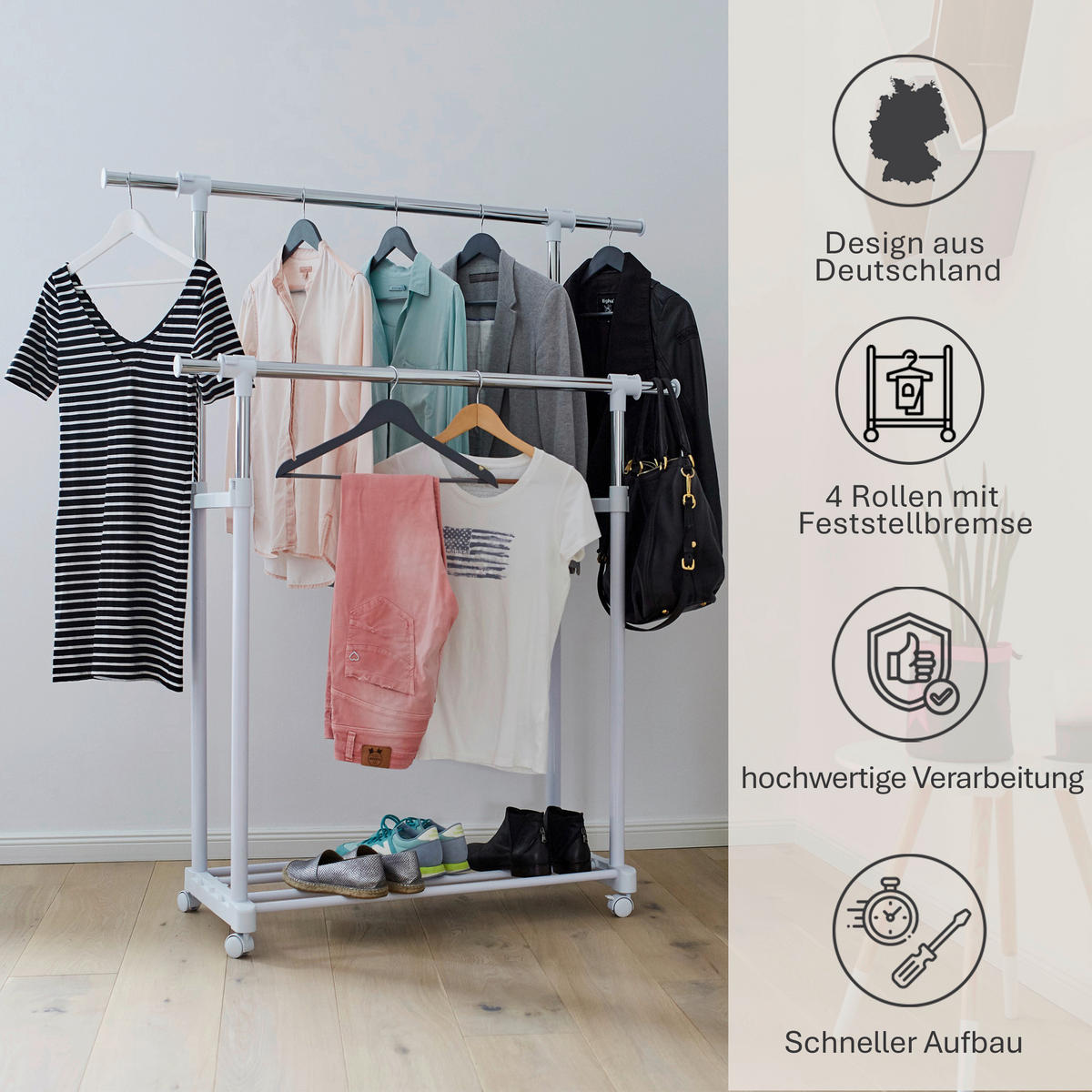 KLEIDERSTÄNDER in Weiß   - Weiß, Basics, Kunststoff/Metall (90-134/44/95-168cm) - Store It