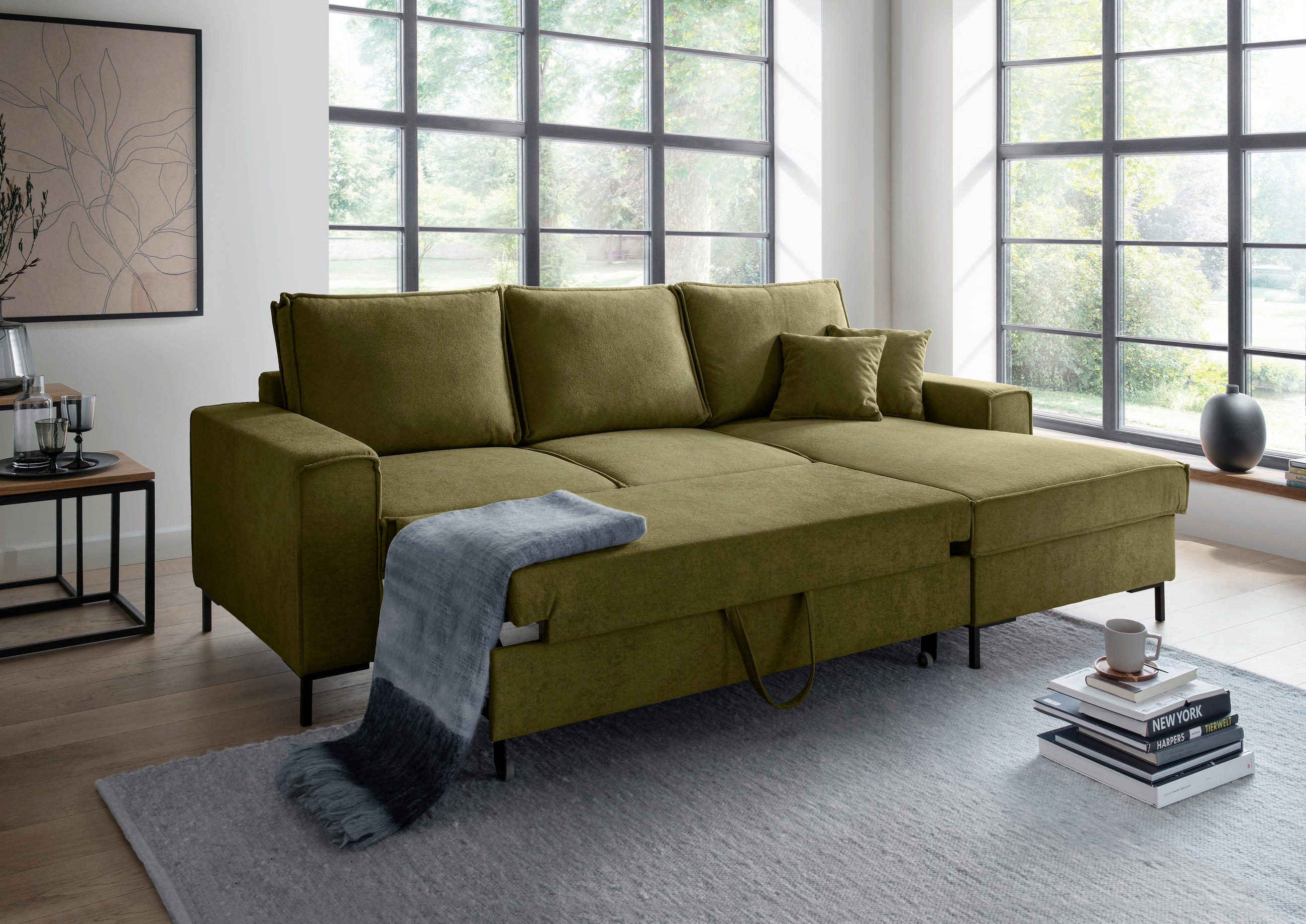 ROHOVÁ SEDACIA SÚPRAVA, textil, zelená - čierna/zelená, Modern, kov/textil (240/150cm) - Livetastic