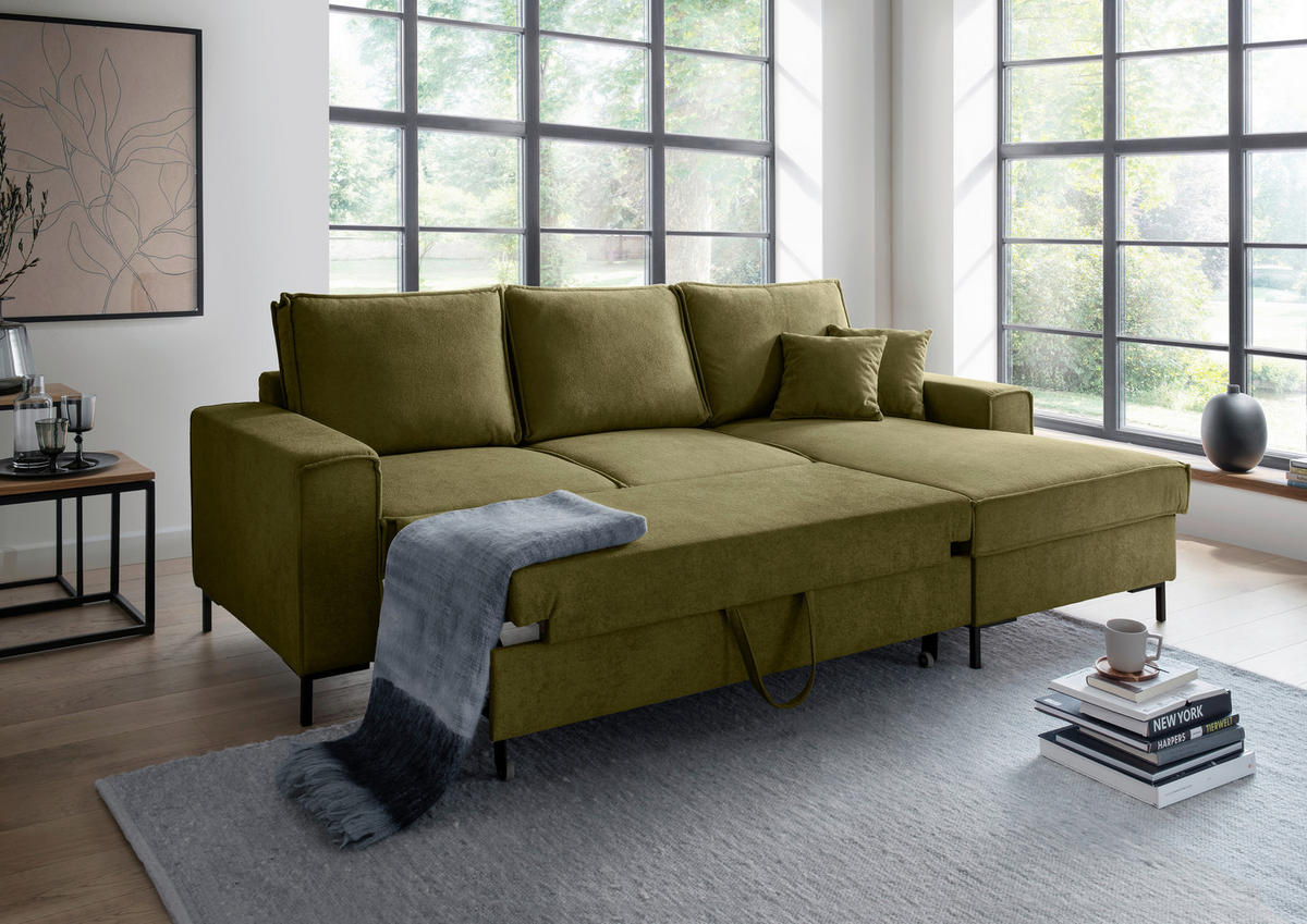 KUTNA GARNITURA tekstil  zelena   - zelena/crna, Moderno, tekstil/metal (240/150cm) - Livetastic