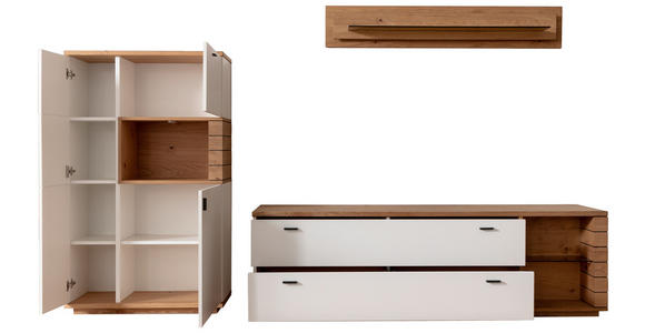 WOHNWAND 3-teilig  in Weiß, Wildeiche  315/181/50 cm  - Wildeiche/Anthrazit, Design, Glas/Holz (315/181/50cm) - Novel