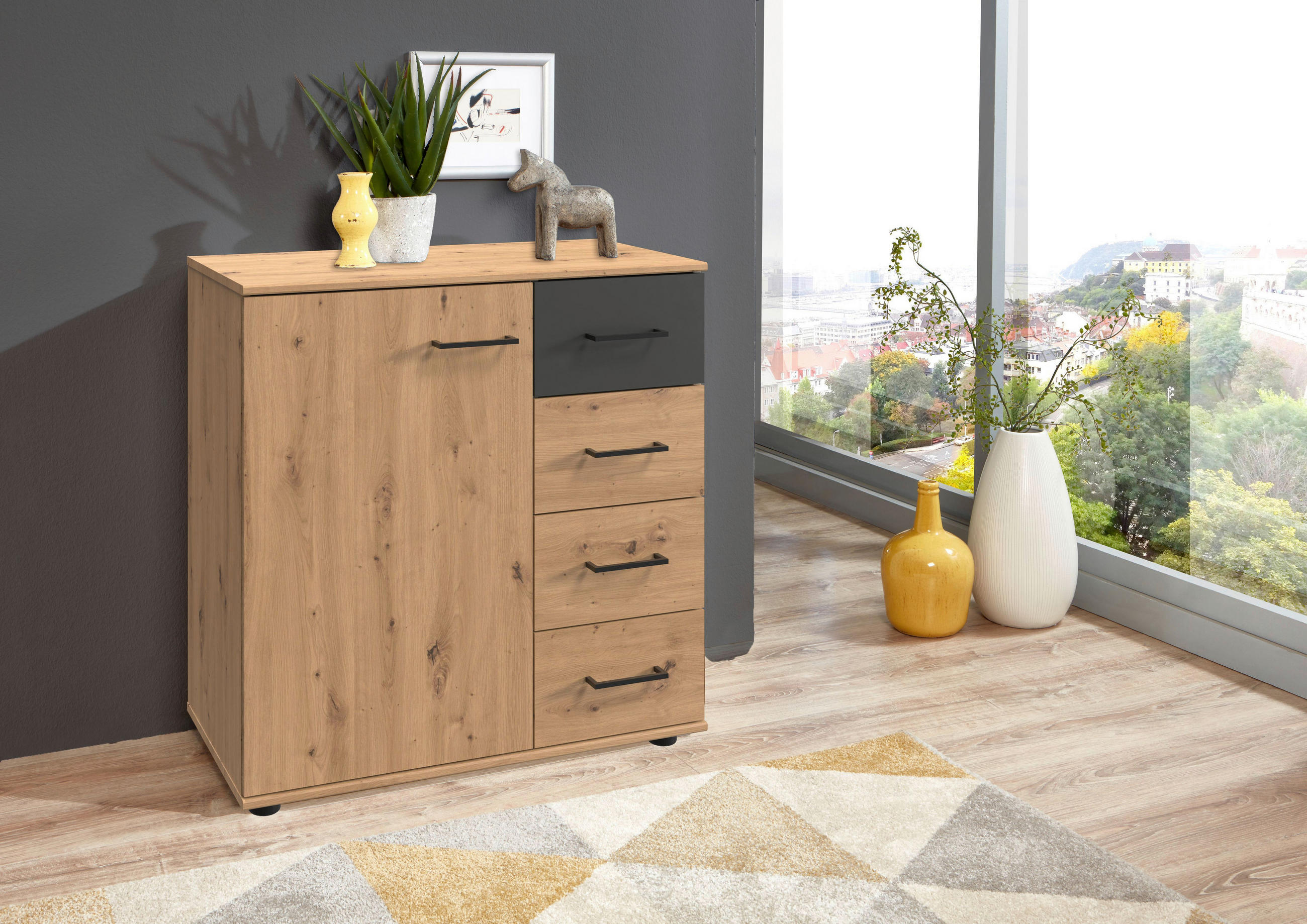 KOMMODE 81/83/41 cm  in Graphitfarben, Eiche Artisan  - Schwarz/Graphitfarben, Konventionell, Holzwerkstoff/Kunststoff (81/83/41cm) - Carryhome