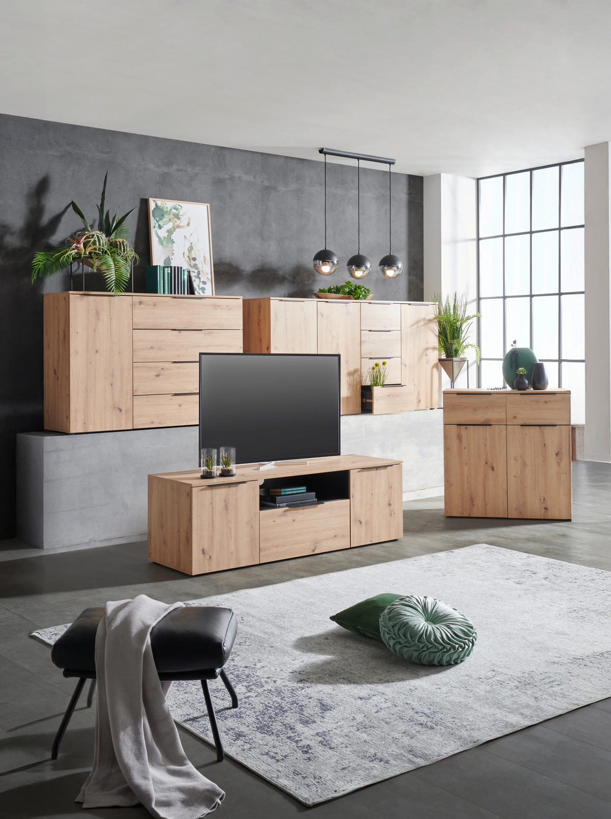 KOMMODE 91/93/42 cm  in Eichefarben  - Eichefarben/Schwarz, Konventionell, Holzwerkstoff/Kunststoff (91/93/42cm) - Xora