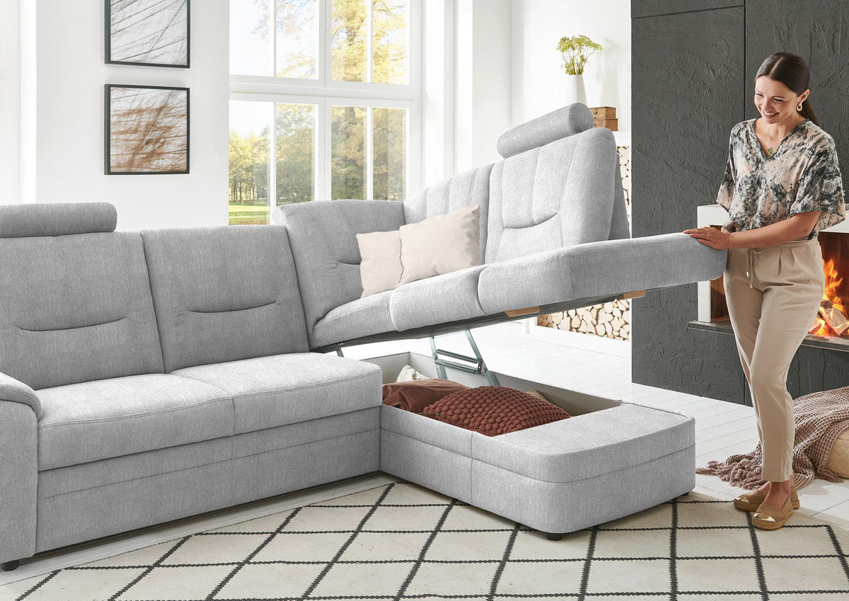 ECKSOFA  in Chenille Silberfarben  235/185 cm  - Silberfarben/Schwarz, KONVENTIONELL, Kunststoff/Textil (235/185cm) - Beldomo Comfort