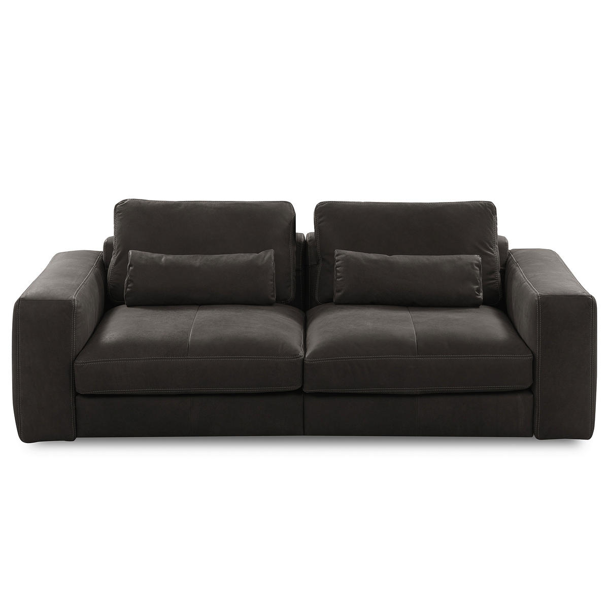 2-SITZER-SOFA  in Echtleder Dunkelgrau   - Dunkelgrau/Beige, Design, Leder/Kunststoff (240/85/123cm) - Livetastic