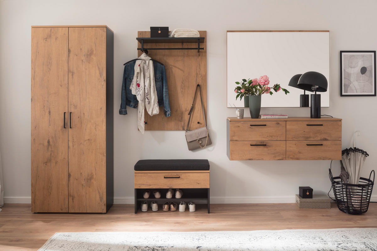 GARDEROBE 6-teilig  in 300/200/38 cm  - Eichefarben/Anthrazit, Konventionell, Holzwerkstoff (300/200/38cm) - Moderano
