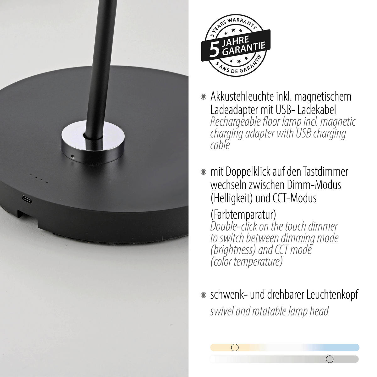 AKKU-STEHLEUCHTE Bente 42/42/160 cm  - Schwarz, Design, Kunststoff/Metall (42/42/160cm)