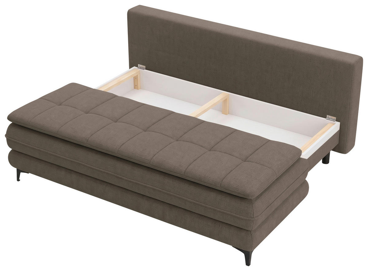 SCHLAFSOFA Chenille Taupe  inkl. Bettkasten, Schlaffunktion, Topper  - Taupe/Schwarz, Design, Textil/Metall (200/95/92cm) - Stylife