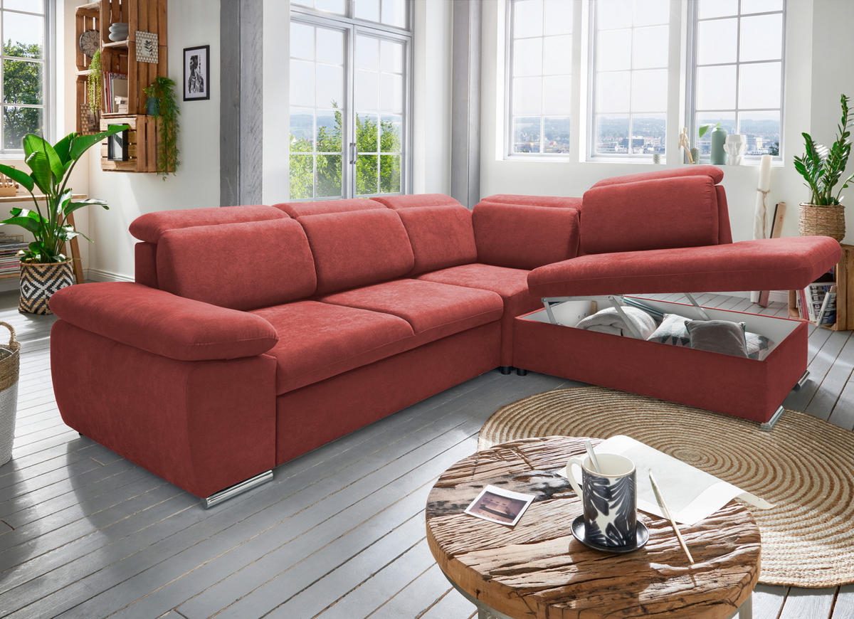 ECKSOFA Mikrofaser Rot  - Chromfarben/Rot, Design, Textil/Metall (283/228cm) - Livetastic