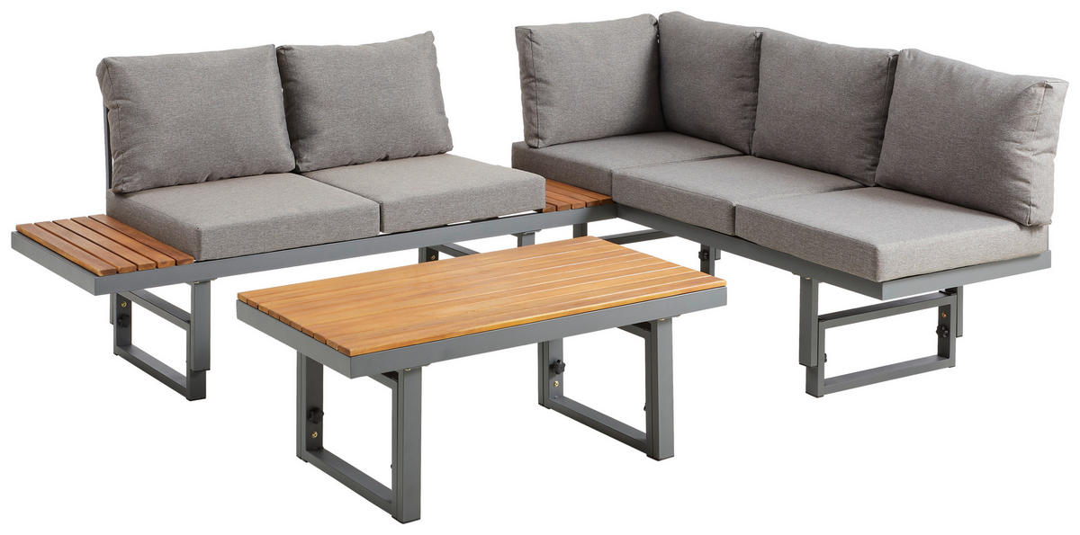 LOUNGEGARNITUR   110/45-63/48 cm  - Grau/Teakfarben, Modern, Holz/Metall (110/45-63/48cm) - Ambia Garden
